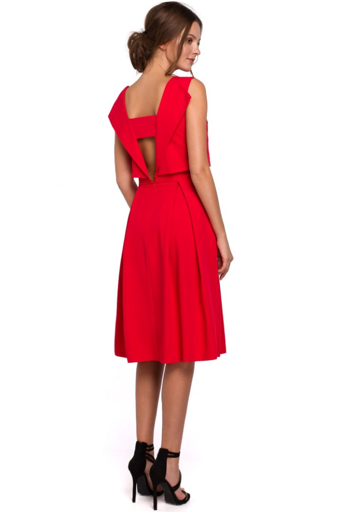 Sukienka Midi - Rozkloszowana Bez Rękawów - czerwona